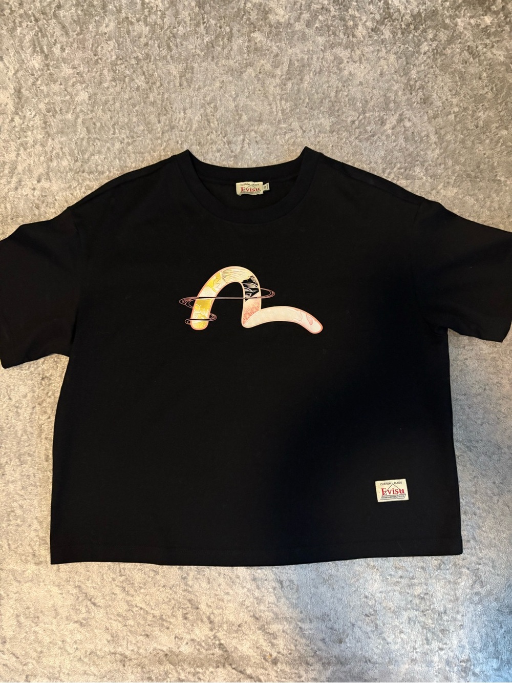 Evisu Black Tee with Pastel Graphic